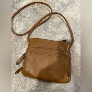 Tignanello Brown Genuine Pebble Leather Crossbody Bag W/ Organizer Wallet Pocket